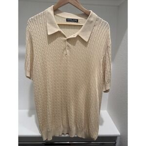 Paul Jones Cable Knit Polo Shirt Men XL Cream Short Sleeve
